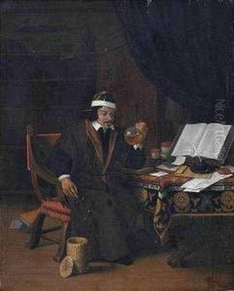 A Scholar In His Study Oil Painting by Evert Oudendijck