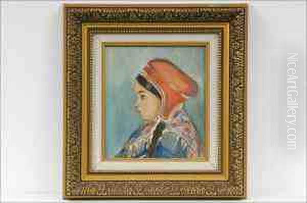 Lapin Tytto - Lappflicka. Oil Painting by Alvar Outakka