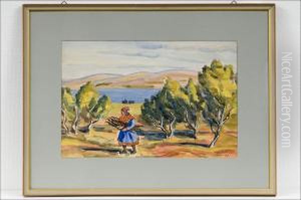 Puunkeraaja - Vedsamlare Oil Painting by Alvar Outakka