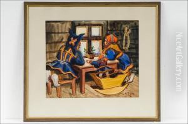 Tupainterioori - Stuginterior Oil Painting by Alvar Outakka