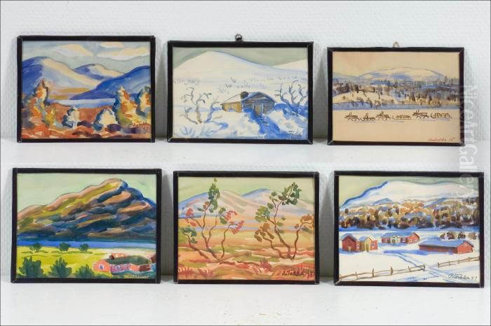 Aiheita Lapista, 6 Kpl - Motiv Fran Lappland, 6 St. Oil Painting by Alvar Outakka