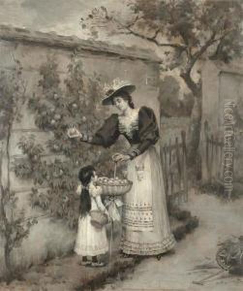 Picking Apples. Oil Painting by Pierre Outin