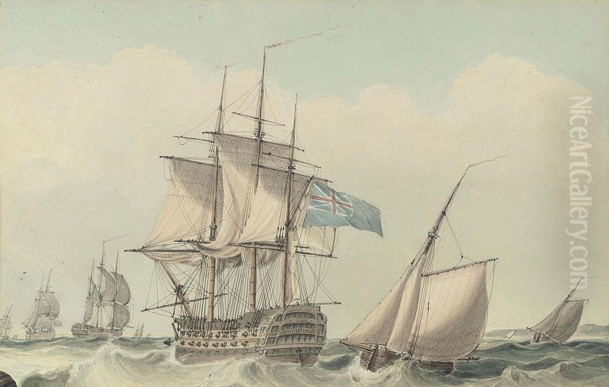 Warships And Other Shipping In The Channel Oil Painting by Samuel Owen