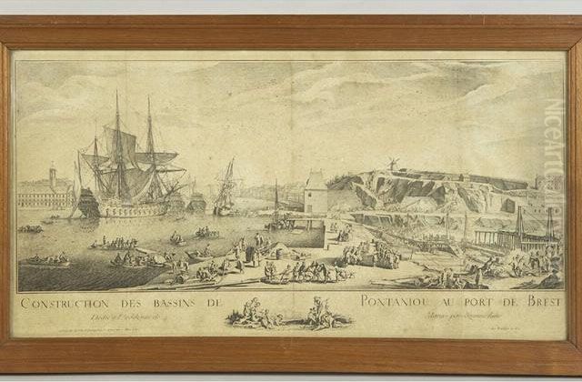 Construction Des Bassins De Pontaniou Au Port De Brest Oil Painting by Ozanne, Nicolas Marie