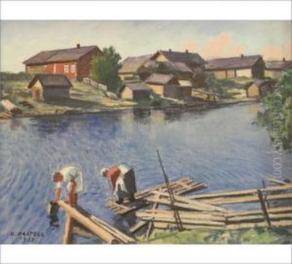 Washerwomen Oil Painting by Oskari Paatela