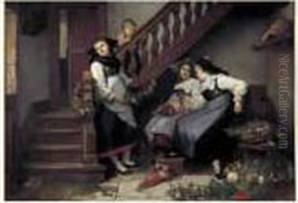 Les Bouquetieres Alsaciennes. Oil Painting by Camille Aflred Pabst