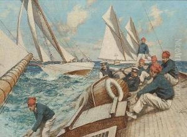 First Round The Buoy Oil Painting by Charles Murray Padday