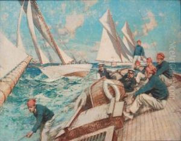 Rounding The Leeward Mark Oil Painting by Charles Murray Padday