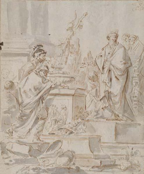 Mythological Scene (alexander And Diogenes) Oil Painting by Paolo Pagani