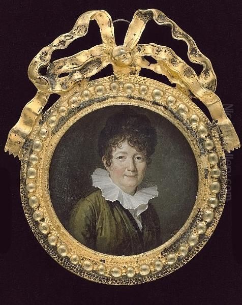 A Lady, Wearing Moss-green Dress And Large Frilled White Collar Oil Painting by Jacques-Augustin Pajou