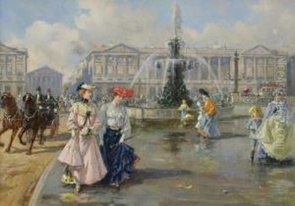 La Place De La Concorde Oil Painting by Joaquin Pallares y Allustante