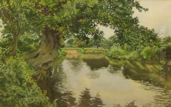 Tranquil River Scene Oil Painting by Alfred Palmer