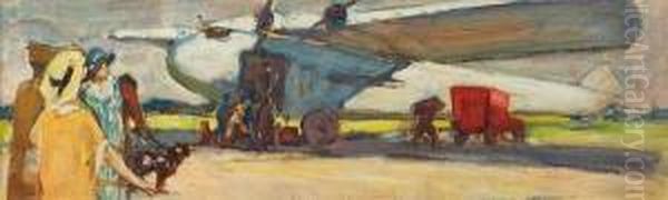 Unloading The Mail Plane Sketch For A Mural For Jeffe St. Sorting Office Oil Painting by Alfred Palmer