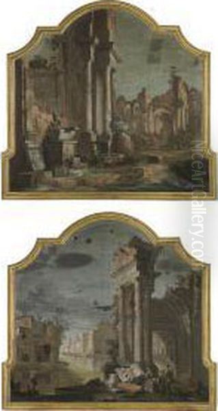 A Capriccio With Classical Ruins Oil Painting by Pietro (Il Mirandolese) Paltronieri