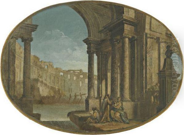 An Architectural Capricci With Figures In The Foreground Oil Painting by Pietro (Il Mirandolese) Paltronieri