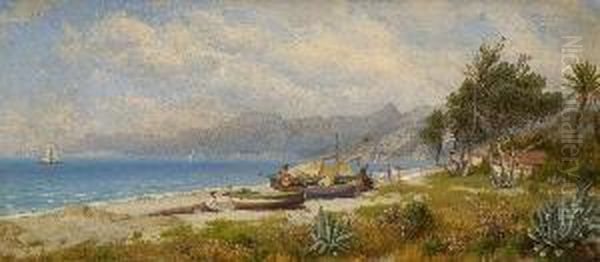 Sudliche Kustenlandschaft. Oil Painting by Joszef, Josef Pandur