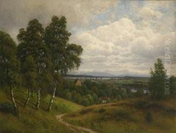 Blick Uber Das Ampermoos Auf Den Ammersee. Oil Painting by Joszef, Josef Pandur