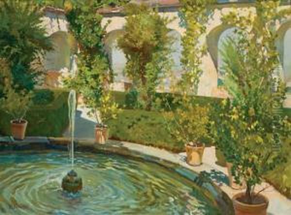 A Courtyard In Grenada, Spain Oil Painting by Robert Panitzsch