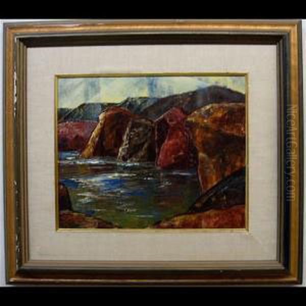 Sunlit Rocky Shoreline Oil Painting by Lawrence Arthur C. Panton