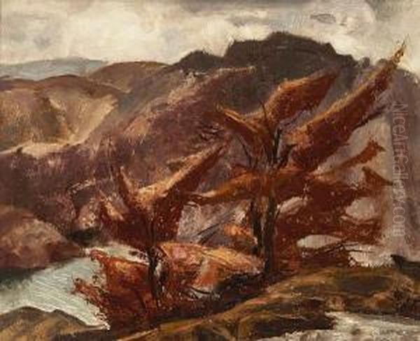 Trees In A Rocky Landscape Oil Painting by Lawrence Arthur C. Panton