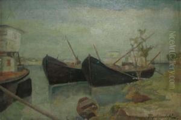 Barci La Braila Oil Painting by Tache Papatriandafil