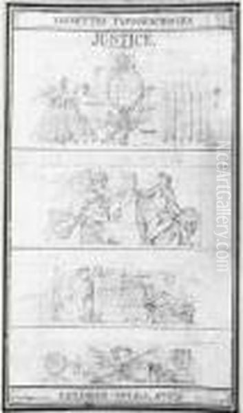 Six Vignettes Et Ornements Typographiques Pour L'imprimerie Royale, D'apres Des Idees De Dugourc En 1791 Oil Painting by Pierre Adrien Paris