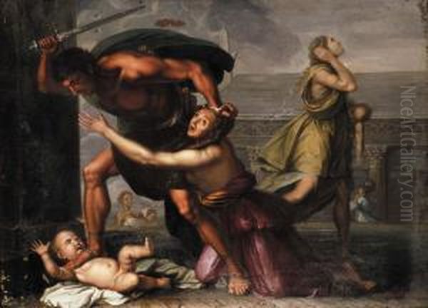Strage Degli Innocenti Oil Painting by Filippo Parodi