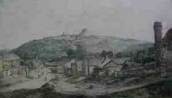 View Of A Hill Town And Its Outskirts, Possibly Launceston Oil Painting by William Pars