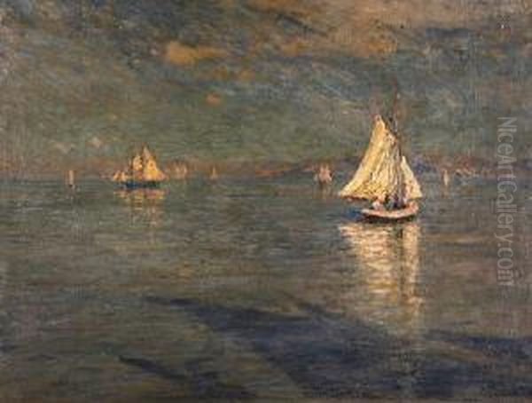 Sailboats In Calm Waters Oil Painting by Richard Langtry Partington