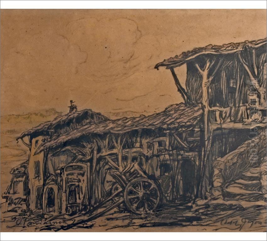 Village In Southern France Oil Painting by Oskari Parviainen