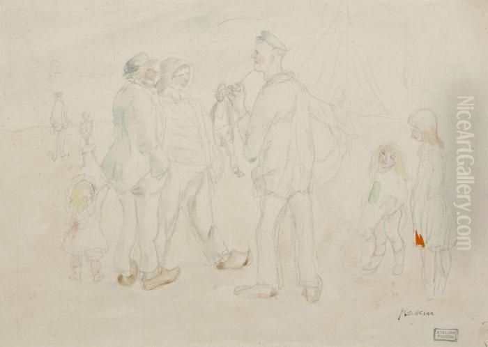 Harbor Scene Oil Painting by Jules Pascin