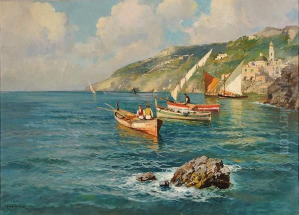 Marina Con Barche Di Pescatori Oil Painting by Lazzaro Pasini