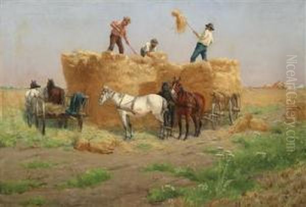Harvesting Hay Oil Painting by Laszlo Pataky