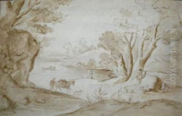 Landscape With Peasants Oil Painting by Pierrele Bon I Patel