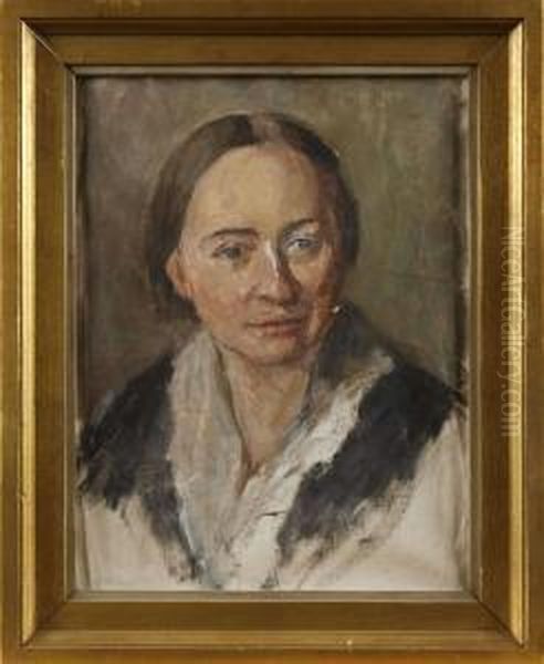 Portratt Av Forfattarinnan Ellen Key Oil Painting by Hanna (nee Hirsch) Pauli