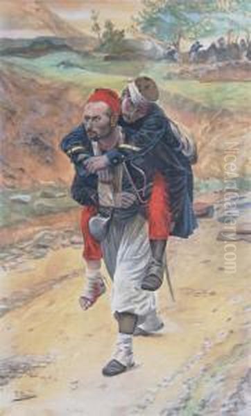Turkish Soldier Carrying Comrad Oil Painting by Richard Paulson