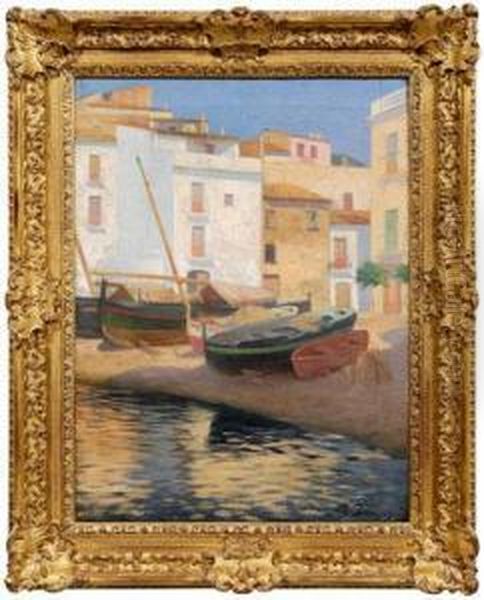Fishing Village, Spain Oil Painting by Francesco Pausas Y Coll