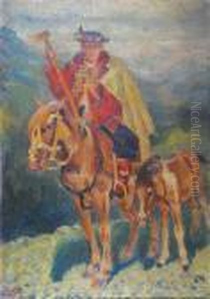 Hucul Na Koniu Oil Painting by Fryderyk Pautsch