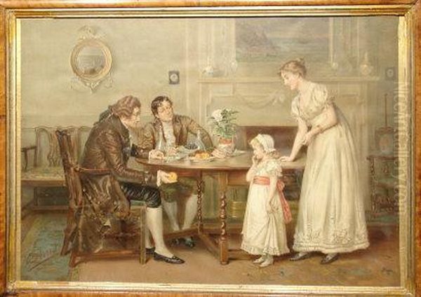 Depicting A Seated Gentleman Offering A Young Girl A Peach Oil Painting by Alfred Pearse