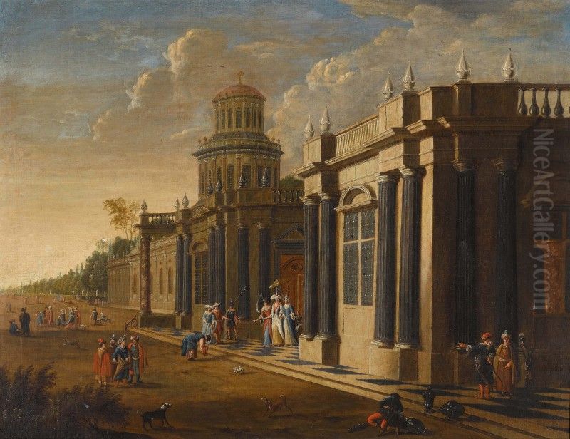 Elegant Figures In Oriental Costume By A Palace Oil Painting by Jacob Balthasar Peeters