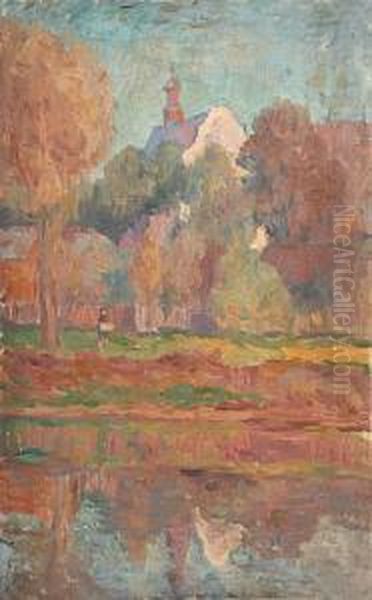 Pejzaz Z Kosciolkiem Oil Painting by Leonard Pekalski