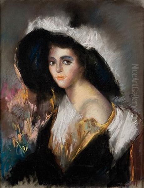 Retrato De Dama Consombrero Oil Painting by Maximino Pena Munoz