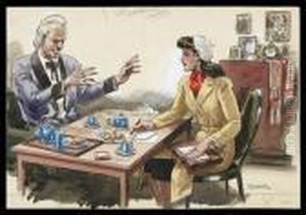 Entrevista Oil Painting by Rafael Penagos Zalabardo