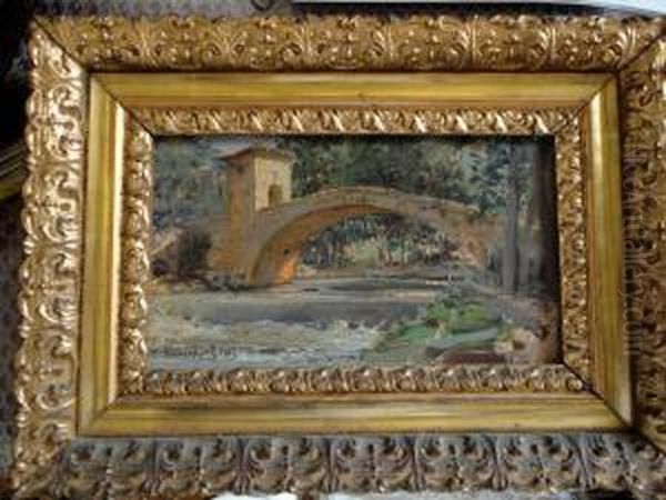 Il Ponte Di Subiaco Oil Painting by Domenico Pennacchini