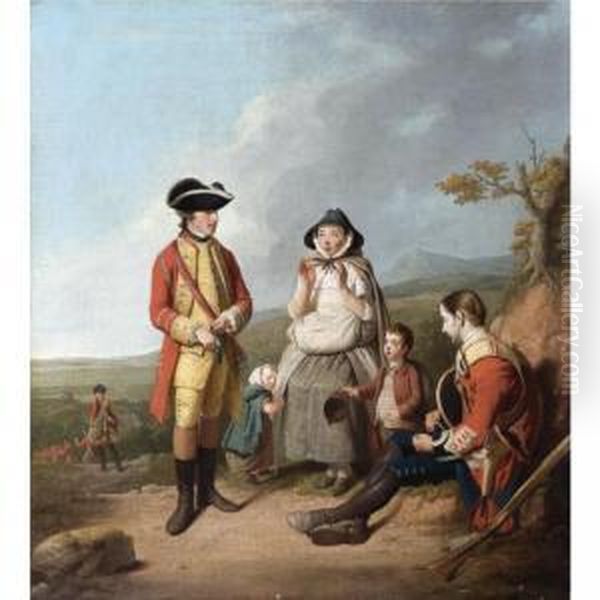 An Officer Giving Alms To A Sick Soldier Oil Painting by Edward Penny