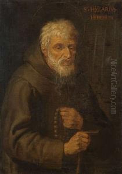 Portret Van Een Oude Monnik Van 99 Jaar Met Rozenkrans Enwandelstok. Oil Painting by Marten Pepijn