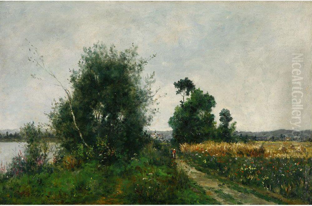 Landscape Walking Beside The River Oil Painting by Paul Emmanuel Peraire