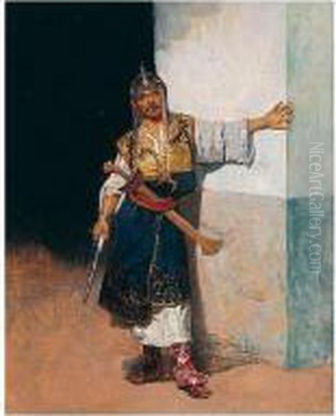 A Bashi Bazouk Oil Painting by Francisco Peralta del Campo