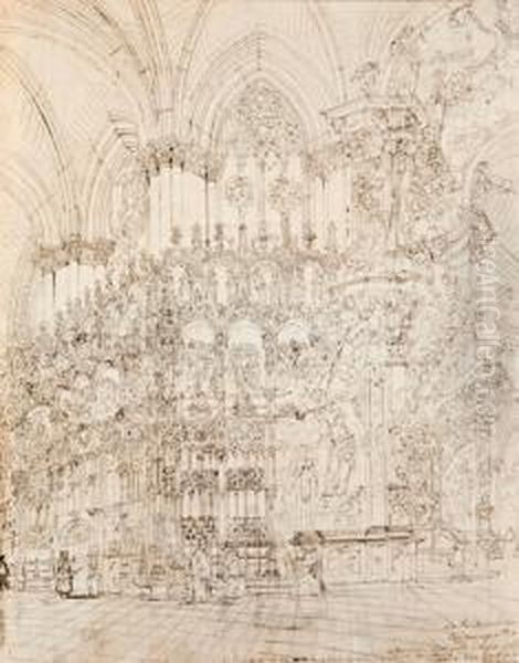 Estudio Para Catedral De Toledo Oil Painting by Genaro Perez Villaamil Y Duguet