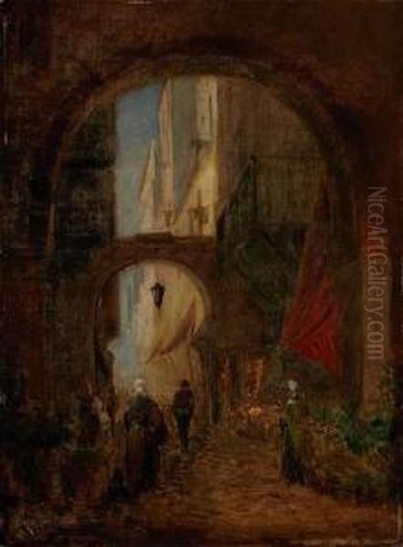 Dia De Mercado Oil Painting by Genaro Perez Villaamil Y Duguet